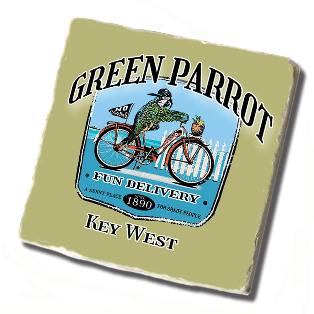 Tile Coaster -  Green Parrot Bar Delivery Fun