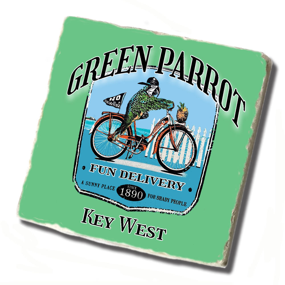 Tile Coaster -  Green Parrot Bar Delivery Fun