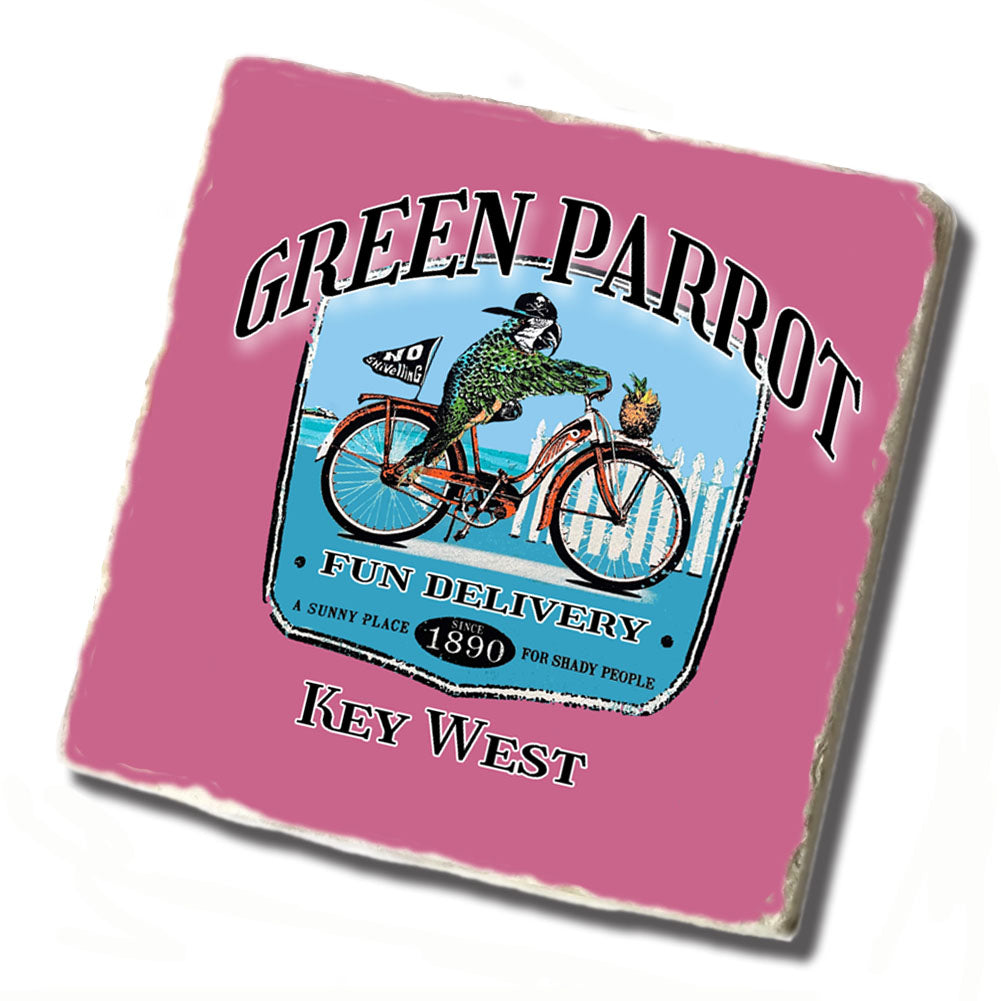 Tile Coaster -  Green Parrot Bar Delivery Fun