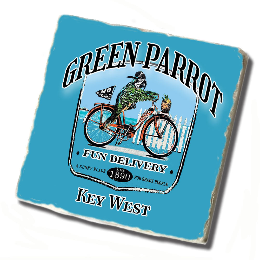 Tile Coaster -  Green Parrot Bar Delivery Fun