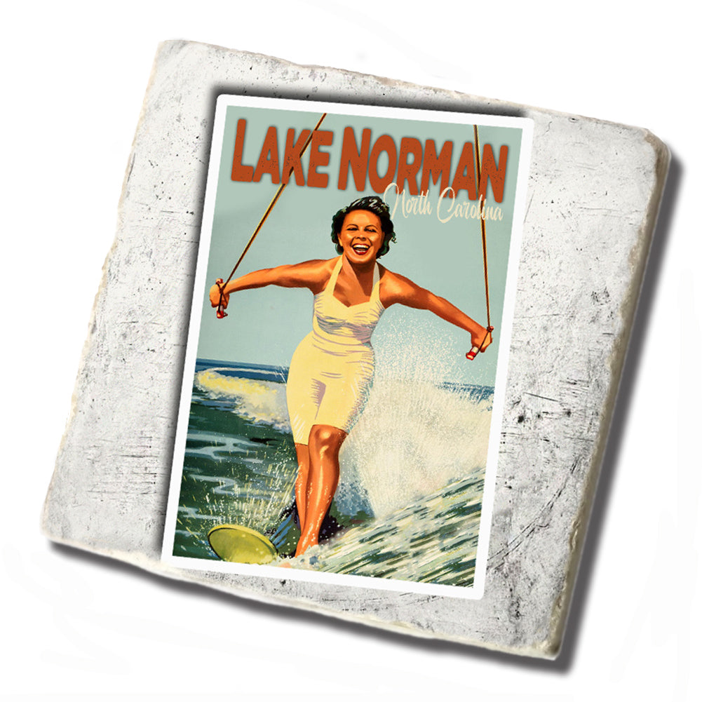 Tile Coaster -  Lake Norman North Carolina Girl Water Skiing