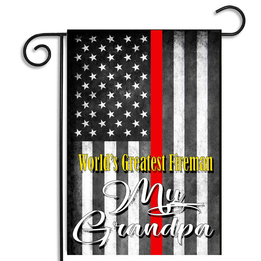 Garden Flag - Firefighters Thin Red Line American Flag Greatest Fireman My Grandpa