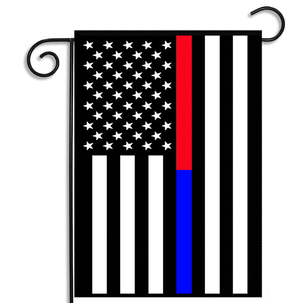 Garden Flag - Thin Red Thin Blue Line Firefighters Law Enforcement American Flag