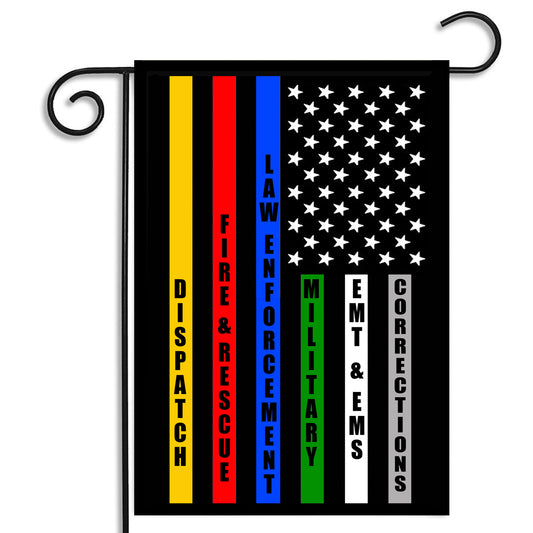 Garden Flag - Multi Color Stripes Military and First Responders American Flag