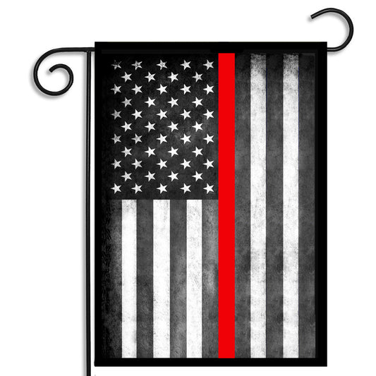 Garden Flag - Thin Red Line Firefighter Distressed American Flag