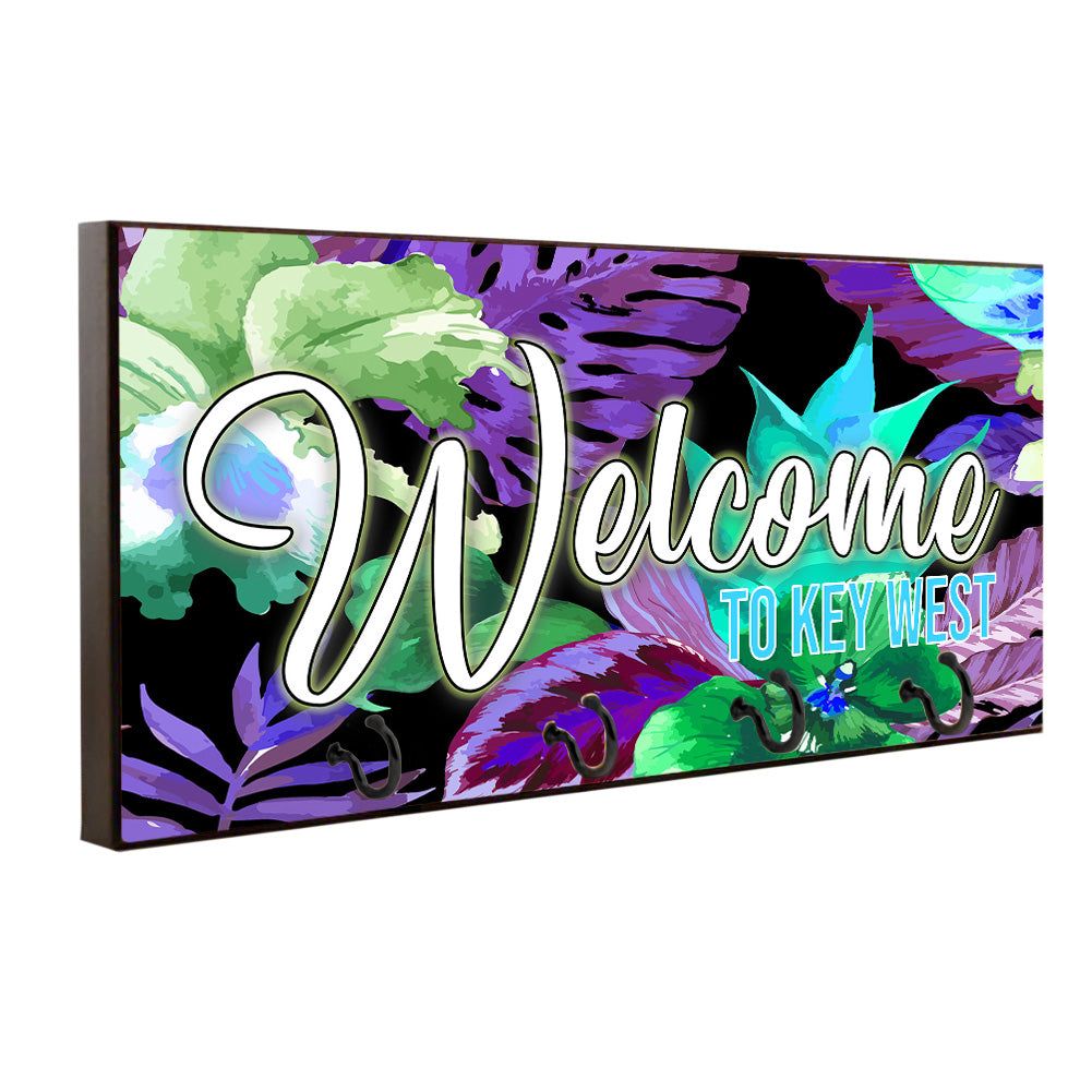 Key Hanger - Pet Leash Holder Floral Flowers Welcome To Key West