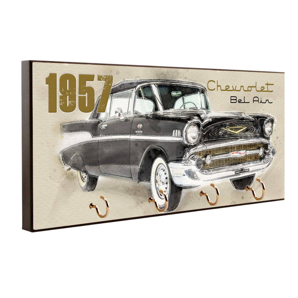 Key Hanger - 1957 Chevy Bel Air Black White Classic Car