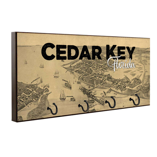 Key Hanger - Cedar Key Birds Eye View Vintage Map