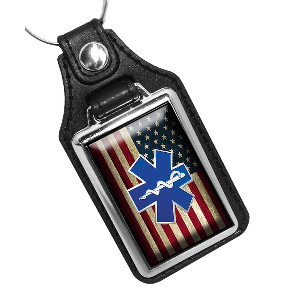 Key Ring - American Flag with EMS Star of Life Emblem