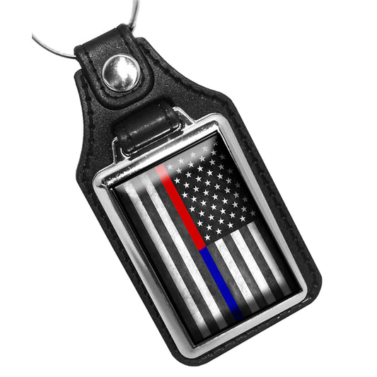 Key Ring - Thin Red Line Thin Blue Line Firefighters Law Enforcement Flag