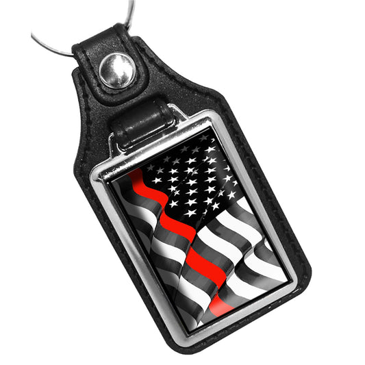 Key Ring - Thin Red Line Firefighter Flowing American Flag