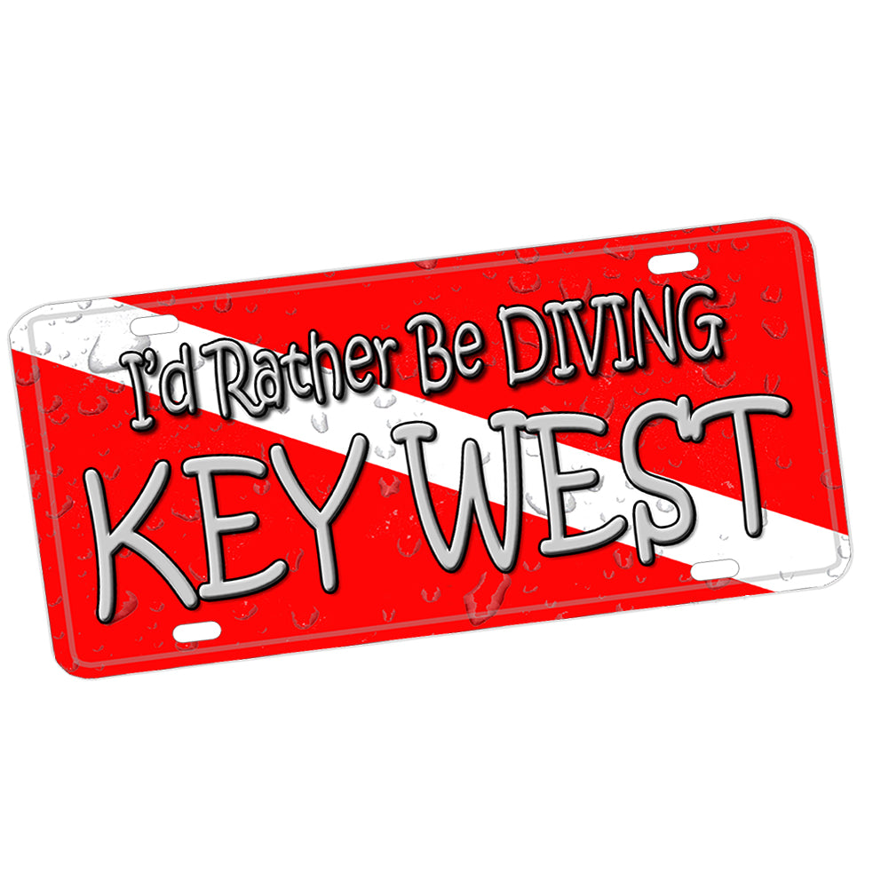 License Plate - I'd Rather Be Diving in Key West International Dive Flag