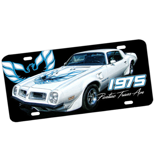 License Plate - 1975 Pontiac Firebird Trans Am 400 White Muscle Car