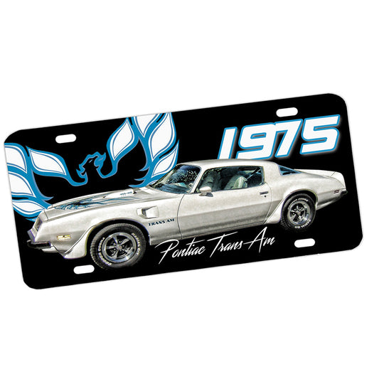 License Plate - 1975 Pontiac Firebird Trans Am 455 HD White Muscle Car