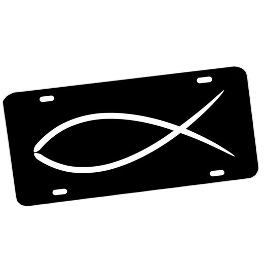 License Plate - Black & White Christian Fish Symbol