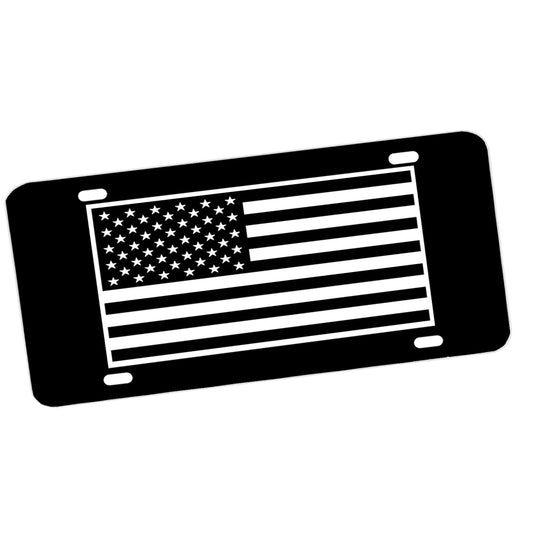 License Plate - Black & White American Flag