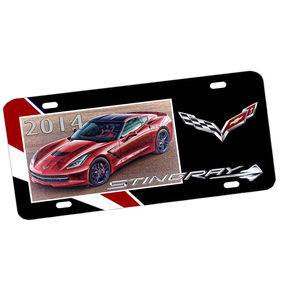 License Plate - 2014 Chevrolet Red Corvette Sports Car Classic Car