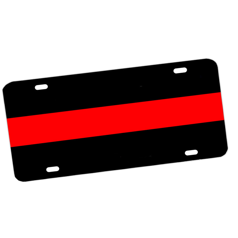 License Plate - Black with Thin Red Line Firefighters