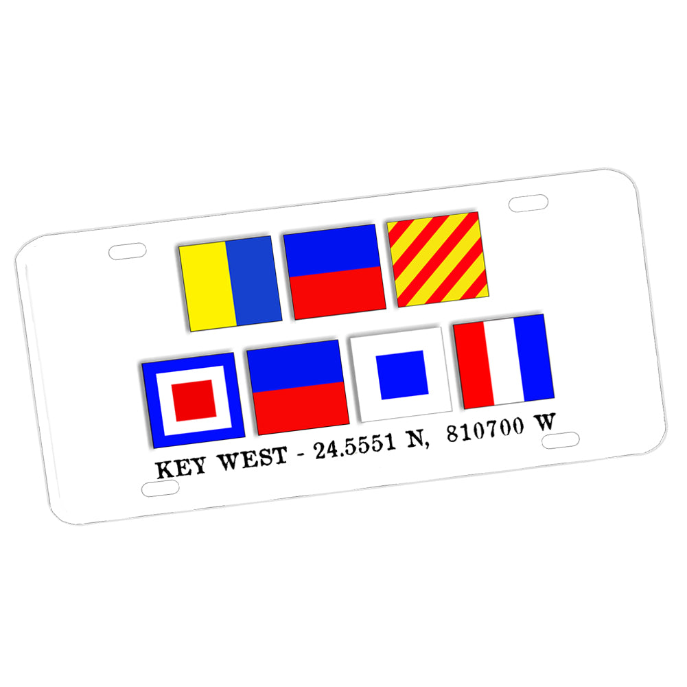 License Plate - Key West Nautical Flag with Longitude & Latitude