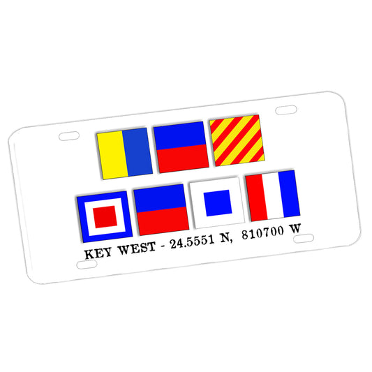 License Plate - Key West Nautical Flag with Longitude & Latitude