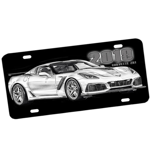 License Plate - 2019 Chevrolet Black White Sketch Classic Car