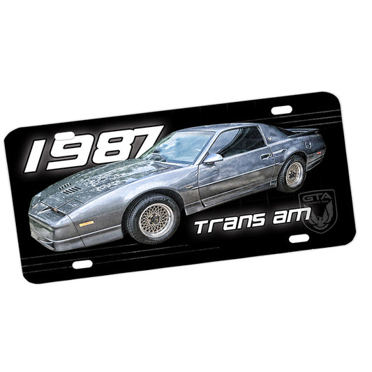 License Plate - 1987 Pontiac Firebird Trans GTA Gray Muscle Car