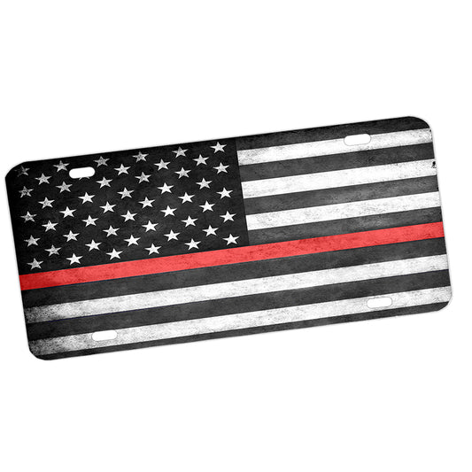 License Plate - Firefighter Thin Red Line Distressed American Flag