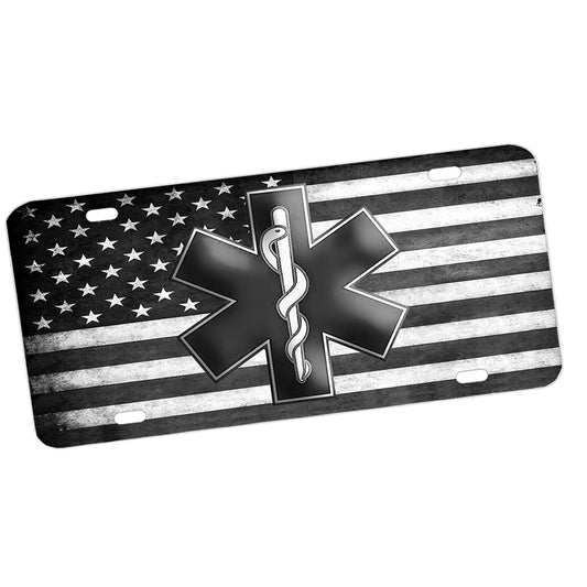 License Plate - EMS Star of Life Distressed American Flag