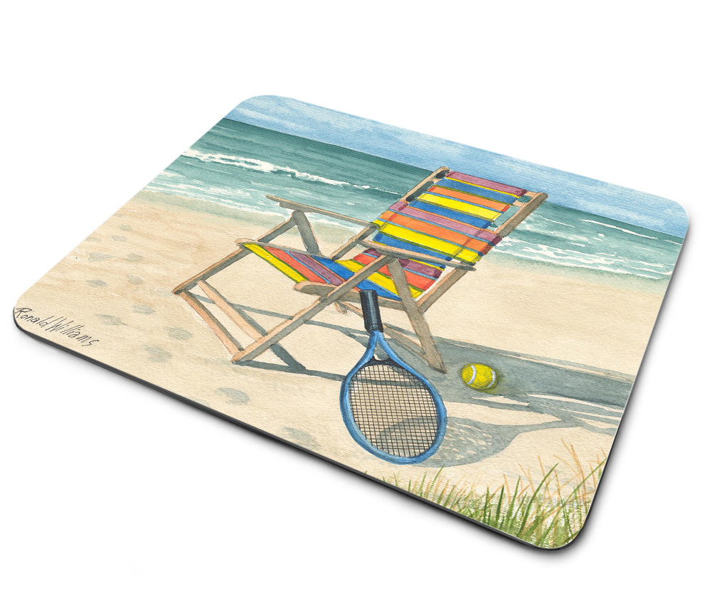 Mouse Pad - Ronald Williams Beach Chair and Tennis Racquet In The Sand