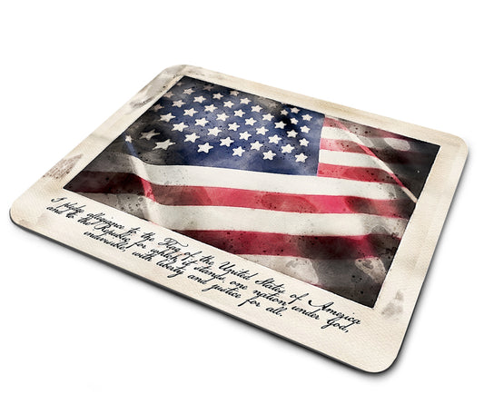 Mouse Pad - Patriotic Flowing American Flag wit The Pledge of Allegiance