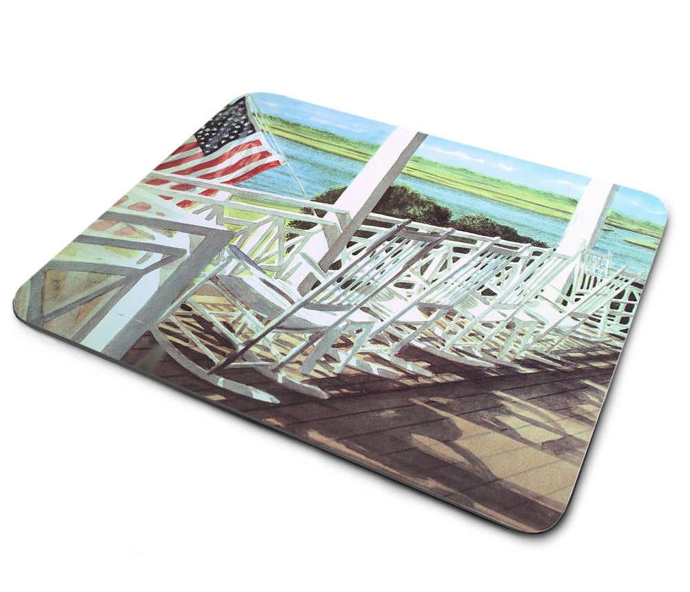 Mouse Pad - Ronald Williams Coastal View with American Flag Form Cottage Porch