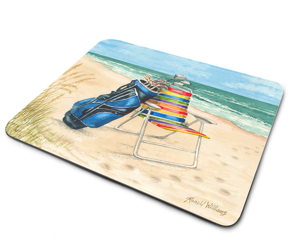 Mouse Pad - Ronald Williams Beach Chair with Golf Clubs On Beach