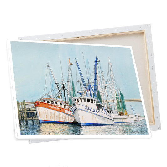 Wall Art - Ronald Williams Beach Three Shrimp Boats