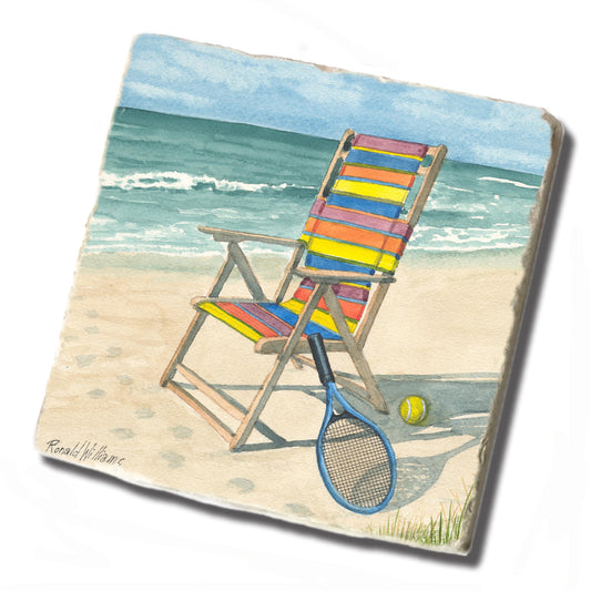 Tile Coaster - Ronald Williams Beach Chair and Tennis Racquet