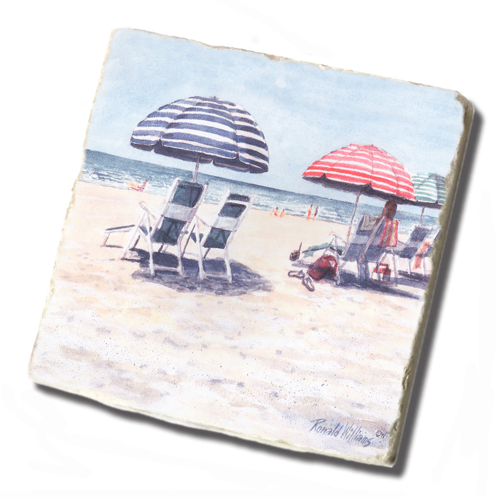 Tile Coaster - Ronald Williams Beach Chair and Umbrellas