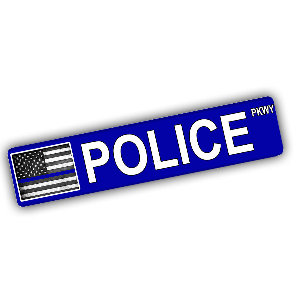 Street Sign 4x18 - Thin Blue Line Flag Police Pkwy