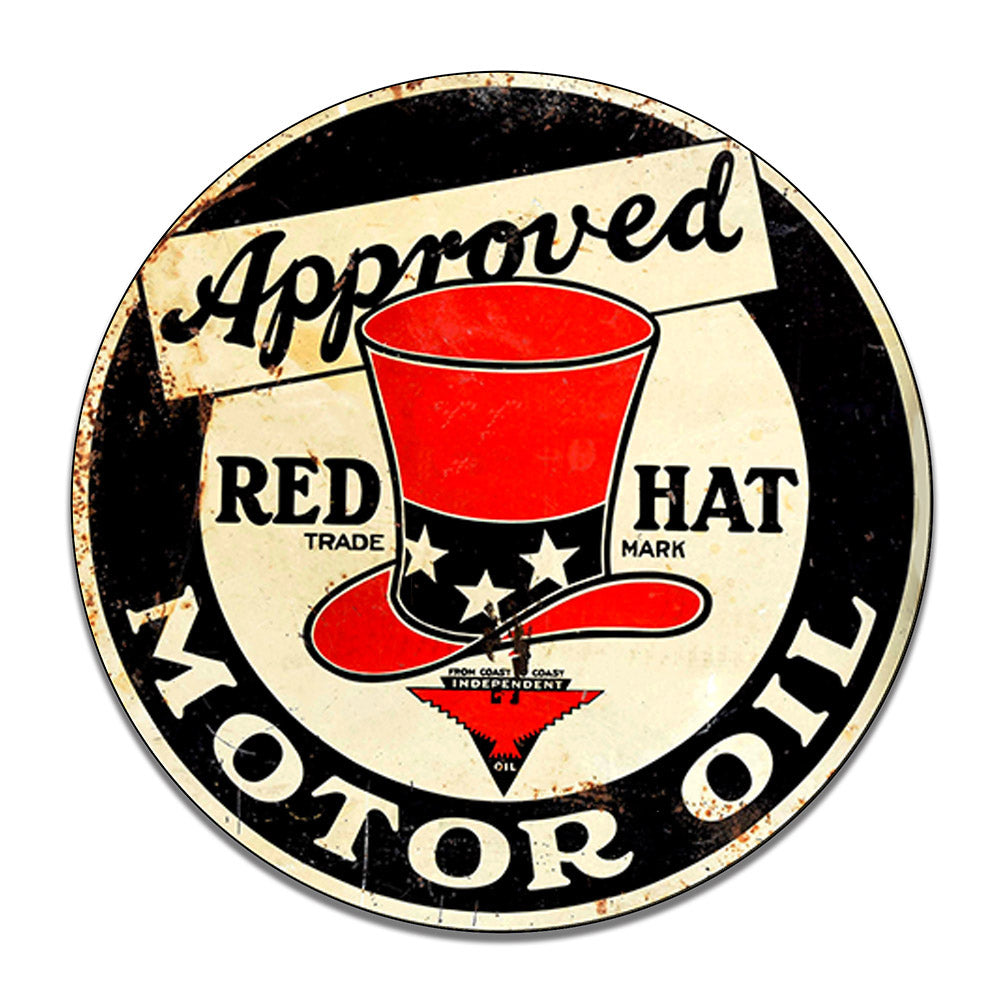 Round Signs - Gas and Oil Red Hat Motor Oi