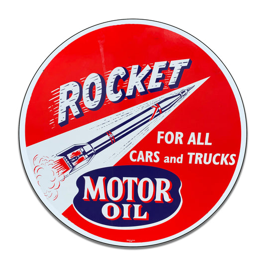 Round Sign - Rocket Motor Oil For Cars and Trucks