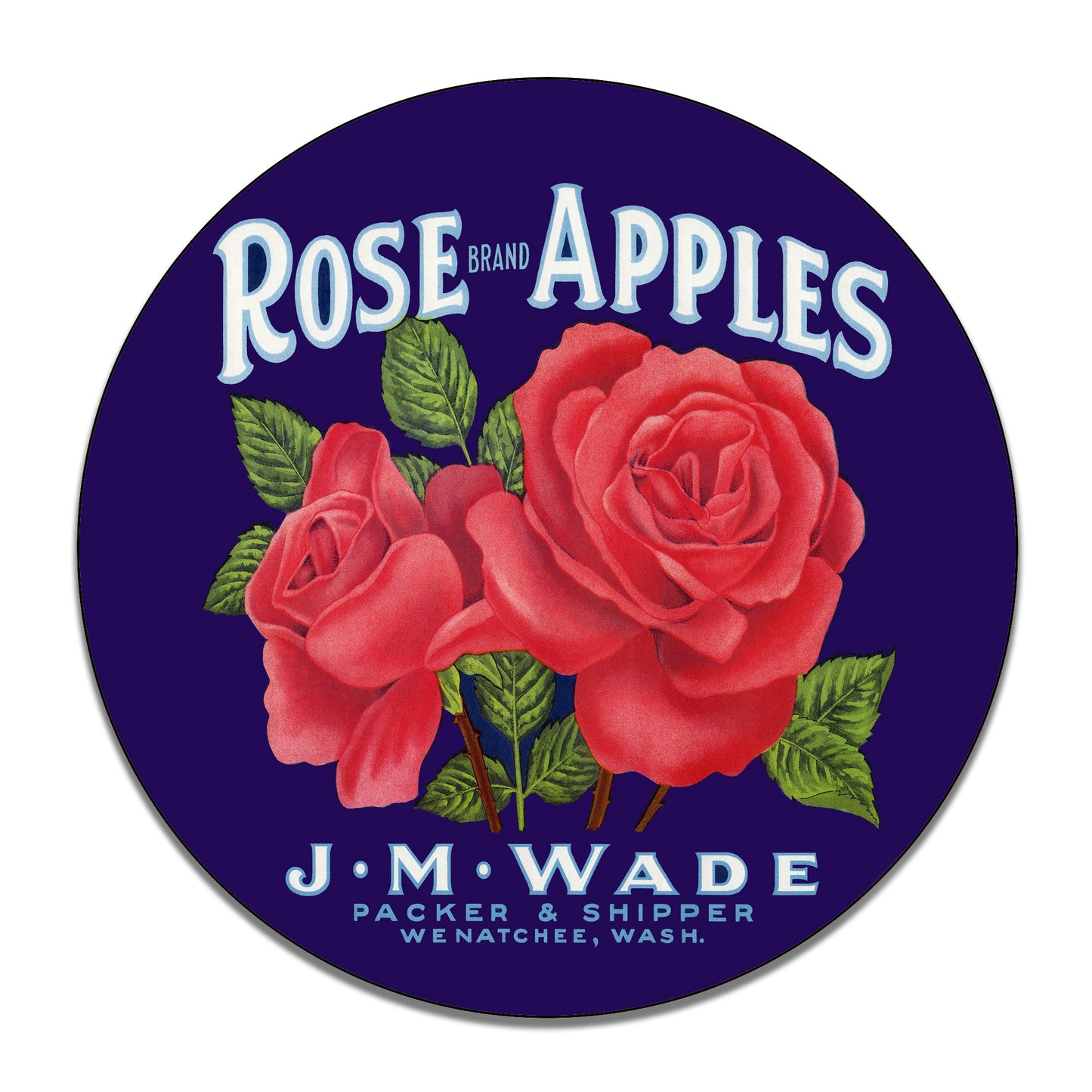 Round Sign - Rose Brand Apples Wenatchee Washington Vintage Label