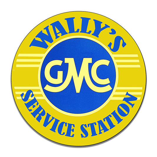 Round Signs - Wally's Yellow Blue Service Station