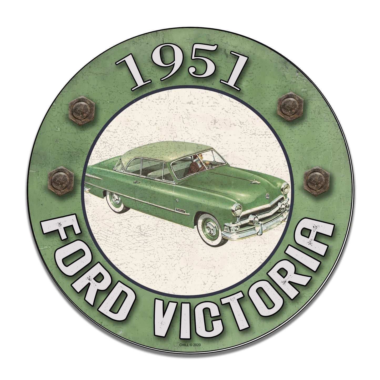 Round Sign - 1951 Ford Victoria Classic Car