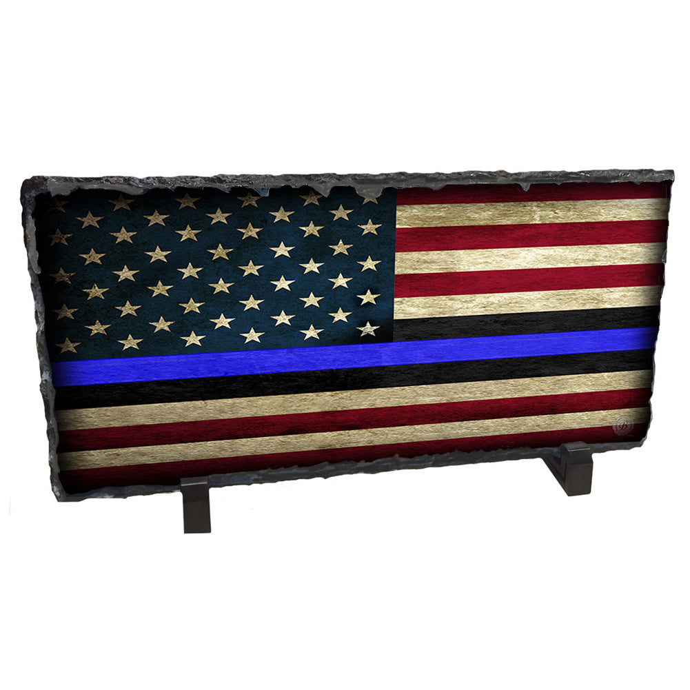 Slate Rock -  Thin Blue Line Black American Flag Police Sheriff