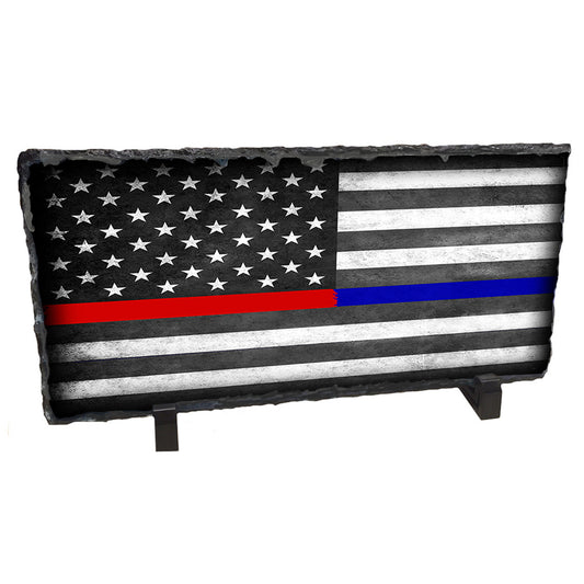 Slate Rock -  Thin Blue Line Thin Red Line American Flag Police Sheriff